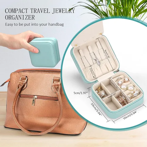 Miniatura 5 de Ailvy Organizador de joyas de viaje con espejo, joyero pequeño, portátil, estuche de joyería para aretes, anillos, collares, pulseras, regalo