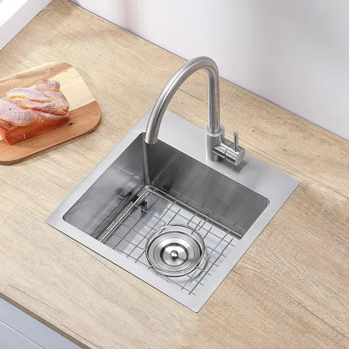 Miniatura 3 de VAPSINT Fregadero de barra de 15 x 15 pulgadas, fregadero de cocina pequeño hecho a mano de acero inoxidable de 16 calibres para preparación