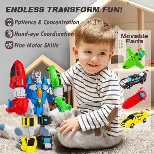 Miniatura 4 de QUERCITRON - Juego de vehículos magnéticos 5 en 1, juguete que se transforma en robot, kit de figuras de acción de construcción con piezas