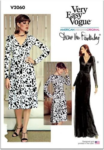 Miniatura 10 de Vogue DVF V2000H5 Paquete de patrones de costura para vestido cruzado de mujer por Diane Von Furstenberg, código de diseño V2000, tallas 6-8-10-12-14