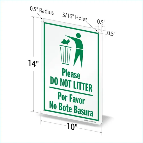 Miniatura 7 de SmartSign Letrero de metal con texto en inglés "Please Do Not Litter, Por Favor No Bote Basura" de 14 x 10 pulgadas, aluminio laminado a prueba