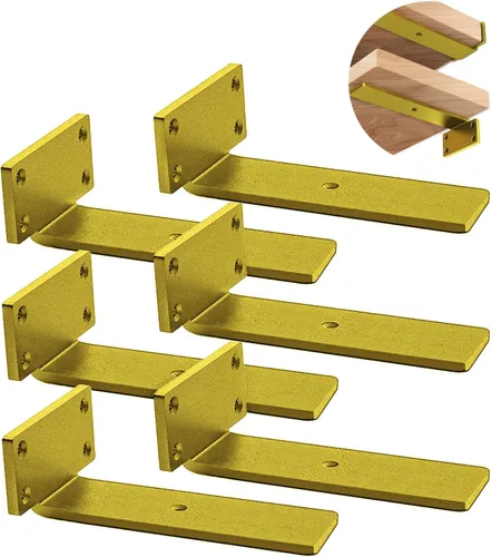 Miniatura 11 de Soportes de estante flotante resistentes - Soportes de L de metal negro industrial de 1/5 pulgada de espesor, soportes de estante de acero sólido