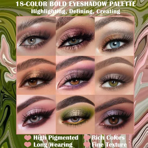 Miniatura 4 de Prism Makeup Paleta de maquillaje mate para párpados Pro 18 colores sombra de ojos pigmentada con brillo y purpurina, maquillaje cosmético mezclable