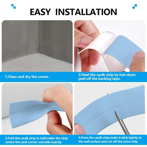 Miniatura 3 de Cinta selladora para calafateo de baño y cocina, cinta adhesiva de PVC para sellar la bañera y las paredes, sellador para azulejos de ducha (azul)