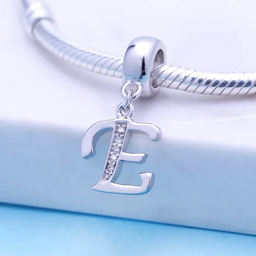 Miniatura 23 de ABUN Abalorio de plata de ley 925 con letra A a la Z, espaciador de inicial, con circonita cúbica transparete colgante, auténtica, para pulseras