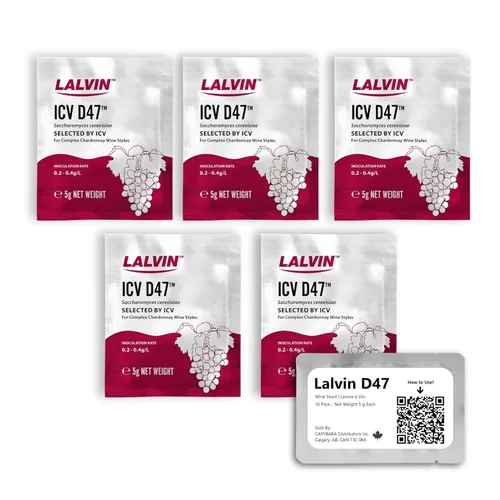 Lalvin D47 Levadura de vino (paquete de 5) - Hacer Mead de Sidra de Vino Kombucha en casa - 0.18 oz Sachets - Saccharomyces cerevisiae - Vendido por