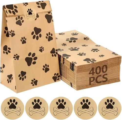 Miniatura 9 de Meanplan - 200 bolsas de papel con huella de papel para perros, bolsas a granel para almuerzo, aperitivos, pan, dulces, sándwich, palomitas de maíz
