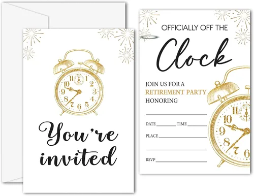 Miniatura 9 de Invitaciones para fiestas de jubilación, tarjetas de invitación de jubilación negras y doradas para hombres, mujeres, enfermeras, profesores
