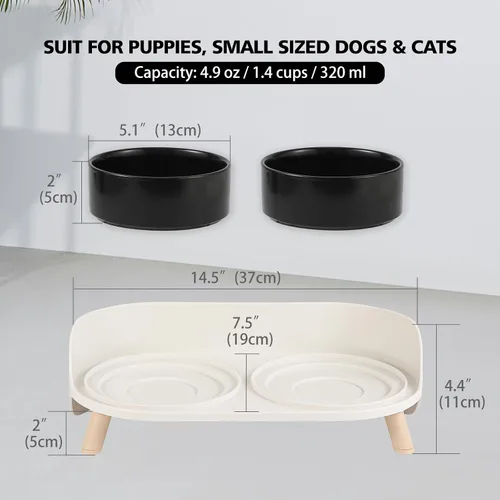 Miniatura 5 de Juego de Cuencos Elevados de Cerámica para Gatos - Platos Dobles Elevados para Alimentos y Agua - Soporte Antideslizante y Resistente a Salpicaduras