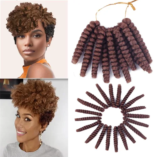 Miniatura 35 de Saniay - 3 paquetes de trenzas de ganchillo cortas trenzadas de ganchillo con espiral, rizos con espiral jamaicana, 20 mechones por paquete