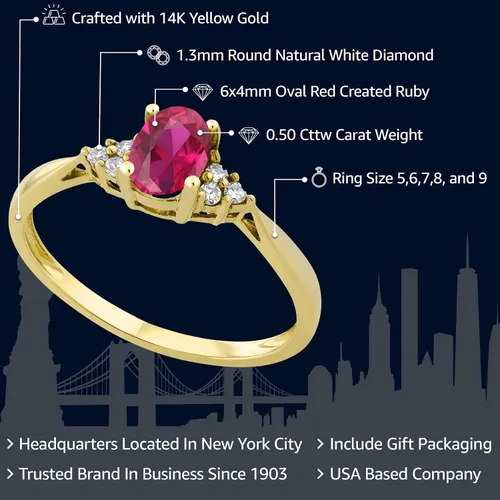 Miniatura 2 de Gem Stone King Anillo de compromiso para mujer de oro amarillo de 14 quilates con rubí y diamantes creados