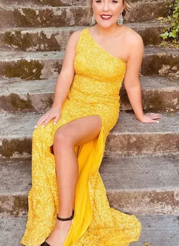 Miniatura 6 de One Shoulder Sequins Prom Dresses Mermaid Long Formal Evening Dresses Ball Gowns for Women with Slit