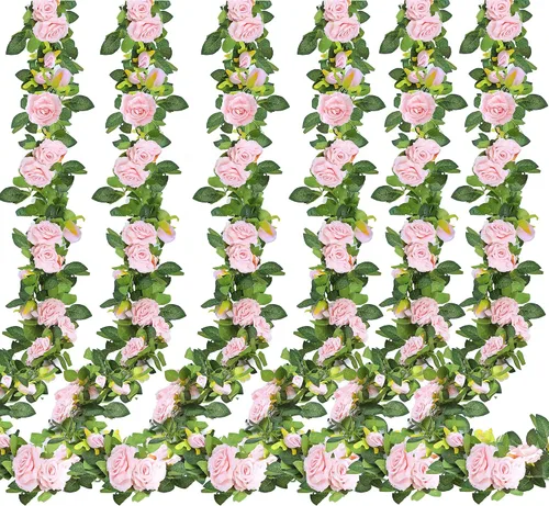 Miniatura 8 de Sggvecsy 2 piezas de 15.5 pies de enredadera de rosa artificial, guirnalda de flores falsas, guirnalda floral de seda sintética colgante, enredadera