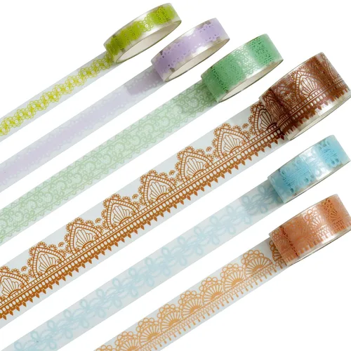 Miniatura 2 de 6 rollos de cintas de PET con patrones de encaje, arte floral, juego de cinta decorativa adhesiva transparente de enmascarar para manualidades DIY