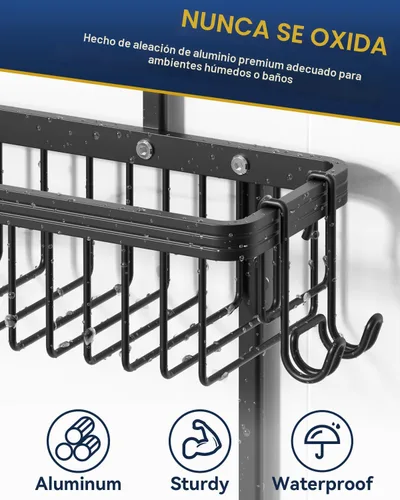 Miniatura 4 de YASONIC Organizador de Ducha Colgante, Organizador de Ducha Antióxido Colgante, Estantes de Ducha de Aluminio para Interior de Ducha con Ganchos