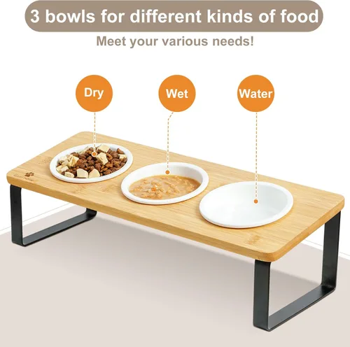 Miniatura 4 de Sunhoo Tazones Elevados para Comida y Agua de Gatos, Platos Inclinados Elevados para Gatitos, Juego de 3 Platos de Cerámica para Gatos