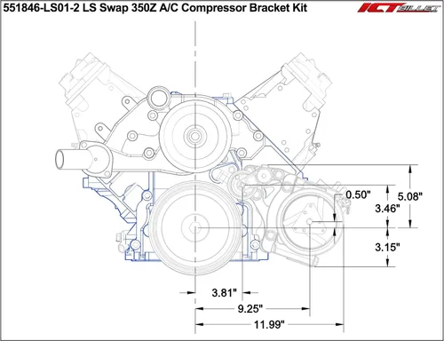 Miniatura 2 de ICT Billet LS Camaro - Soporte de CA para OEM Nissan 350Z AC Compresor LS1