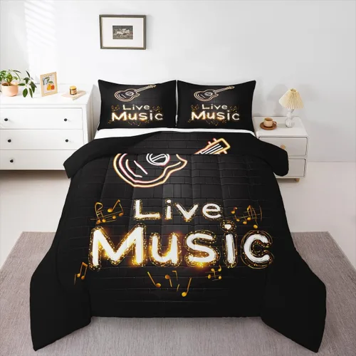 Miniatura 25 de Juego de ropa de cama de guitarra, tamaño individual para niños y niñas, juego de edredón con teclados de piano, temática musical, inserto