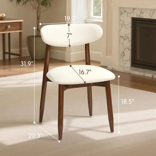 Miniatura 2 de CHUN YI Juego de 2 sillas de comedor tapizadas de madera maciza, sillas auxiliares de cocina de tela moderna de mediados de siglo con respaldo Beige