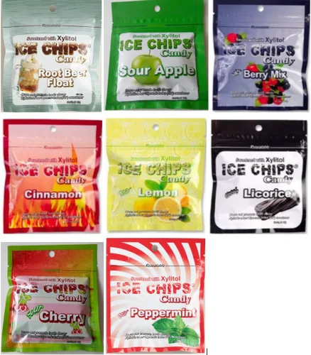 Ice Chips Caramelos de xilitol en bolsa resellable (1 onza), paquete surtido de 8