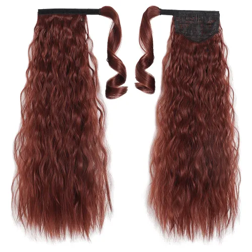 Miniatura 51 de Extensiones de cabello para cola de caballo, extensión de cola de caballo roja de 16 pulgadas, corta, ondulada, rizada, envolvente, cola de caballo