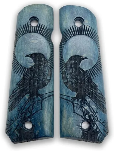Miniatura 5 de 1911 Raven & Moon Series, 1911 Wooden Pistol Grips, Ambi Safety Cut for 1911 Full Size, 1911 Accessories, Artistic Collector Design