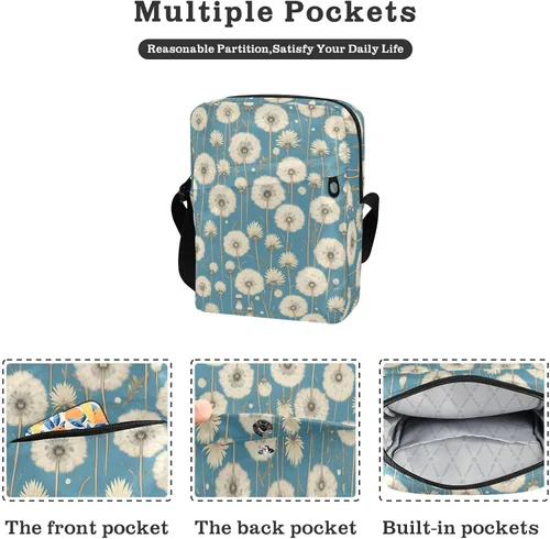 Miniatura 2 de White Dandelion Flower Retro Vintage Victorian men's messenger bag crossbody bag men Casual Everyday Purse Ladies Shoulder Handbags Adjustable Strap