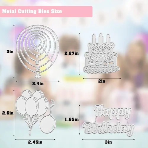 Miniatura 2 de Die Cuts for Card Making 5 Pieces, Metal Stencils Cutting Dies for Card Making DIY Happy Birthday Balloons Cake, Scrapbooking Embossing Album Card