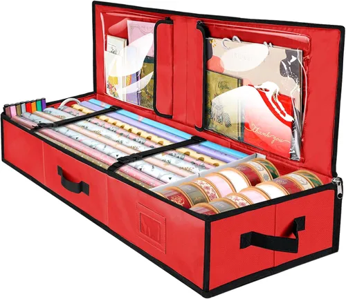 BALEINE Organizador de almacenamiento de papel de regalo, 40 pulgadas, tela Oxford 600D duradera, bolsa de almacenamiento con particiones flexibles