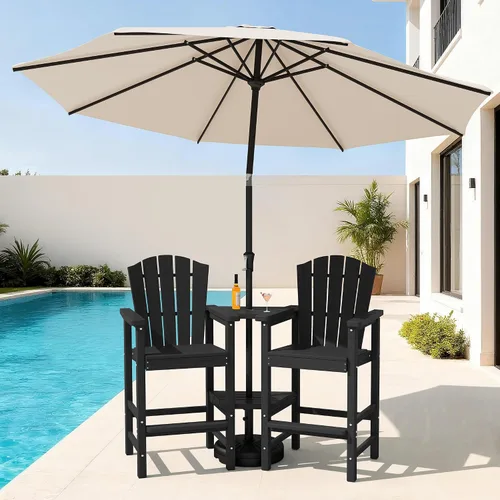 Miniatura 10 de KINGYES Aruba - Juego de 4 sillas Adirondack altas de HDPE con bandejas de conexión dobles, silla Adirondack de altura de barra en relieve para 2
