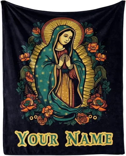 Miniatura 8 de Manta de Franela de la Virgen María, 50" x 40", Manta Negra con Temática de Nuestra Señora de Guadalupe para el Hogar, Cama, Sofá, Sillón, Regalos