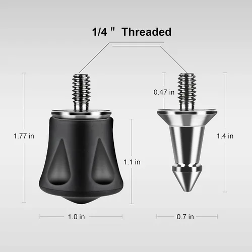 Miniatura 2 de Nineigh 3 patas de trípode con rosca de 1/4 de pulgada a 20, pie de goma antideslizante universal y picos de acero inoxidable, compatibles