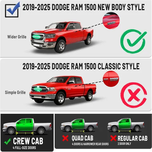 Miniatura 3 de PZ Estribos de 6 pulgadas para Dodge Ram 1500 Crew Cab 2019-2025, nuevo estilo de carrocería, aleación de aluminio negro, escalón lateral Nerf Bar