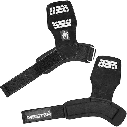 Miniatura 5 de Meister Elite - Puños de cuero para levantamiento de pesas con acolchado de gel (par)