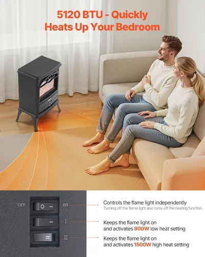 Miniatura 3 de VEVOR Chimeneas independientes de 22.8 pulgadas, calentador eléctrico portátil de 1500 W, 5120 BTU, con protección contra sobrecalentamiento, llamas