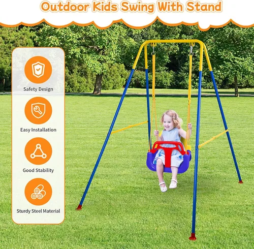 Miniatura 6 de Columpio 3 en 1 para niños pequeños, columpio plegable para interiores y exteriores para bebé, columpios multifuncionales para niños de 6 meses