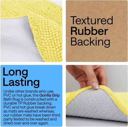 Miniatura 400 de Gorilla Grip - Tapete de baño de felpilla gruesa, suave y absorbente, secado rápido, de microfibra, con reverso de caucho, para piso de ducha, Nube