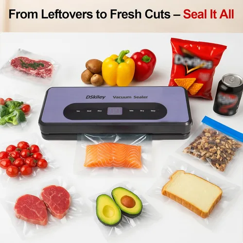 Miniatura 7 de Máquina selladora al vacío para conservación de alimentos, potente succión de 80 kPa, cortador integrado y kit de inicio, modos seco y húmedo