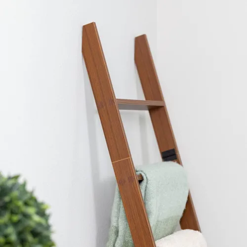 Miniatura 4 de Escalera para Mantas para Sala de Estar y Dormitorio, 5 pies 8 pulgadas, 6 Niveles de Construcción Laminada Sin Enganches que se Apoya en la Pared
