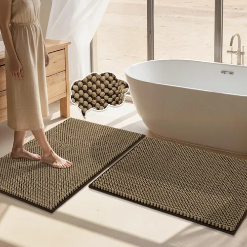Miniatura 9 de BSICPRO Juego de alfombras de baño 2 piezas - Tapetes de baño de chenilla antideslizantes - Gruesa y suave alfombra absorbente de salvia para baño