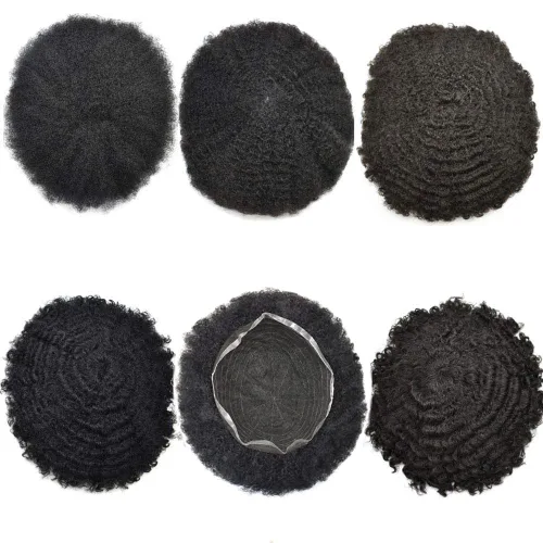 Miniatura 23 de Afro Toupee para hombres negros, unidad de cabello humano brasileño de encaje francés para hombres afroamericanos africanos y negros, sistema
