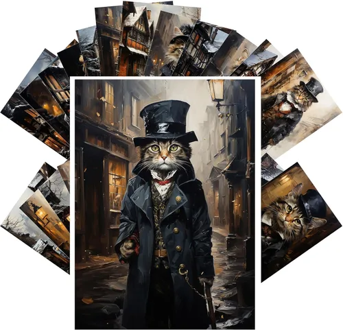 PIXILUV Postales Vintage (24 piezas de 4"x6" cada una) Edificios Siniestros y Lindos Gatos de Negocios Victorianos Postales Vintage Tarjetas de