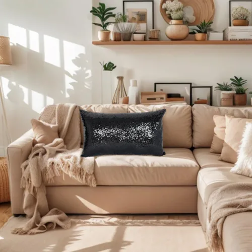 Miniatura 7 de ShinyBeauty Fundas de almohada negras de 12 x 20 pulgadas, juego de 2, funda de almohada rectangular, funda de almohada de lentejuelas de tela