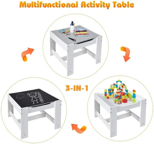 Miniatura 3 de Fireflowery - Juego de mesa y silla para niños, mesa de actividades de madera 3 en 1 con cajón de almacenamiento y pizarra desmontable, escritorio