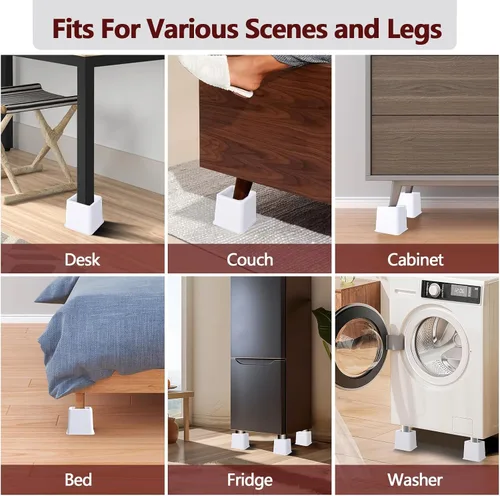 Miniatura 7 de Elevadores de cama resistentes: juego de 4 elevadores ajustables para muebles, alturas de elevación de 3, 5 y 8 pulgadas, soporta hasta 1,300 libras