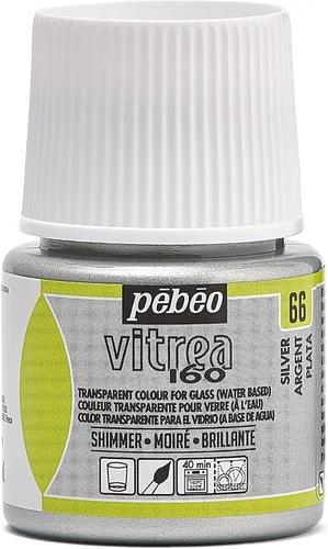 Pebeo Vitrea 160, pintura de vidrio, botella de 1.5 fl oz, color plateado brillante Plata