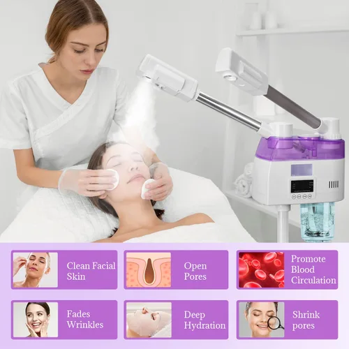 Miniatura 8 de Vaporizador facial profesional 2 en 1, vaporizador esteticista con niebla fría y caliente, vaporizador facial para limpieza profunda facial