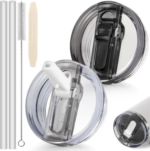 Miniatura 38 de 14 oz Tapa con popote abatible de repuesto para accesorios de vaso Stanley, 2 tapas antiderrames a prueba de derrames para vasos Stanley de 14 oz