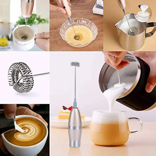 Miniatura 9 de Fdit Espumador eléctrico de leche, oro rosa, acero inoxidable, máquina de espuma con 2 cabezales mezcladores y cepillo de limpieza, para cafés