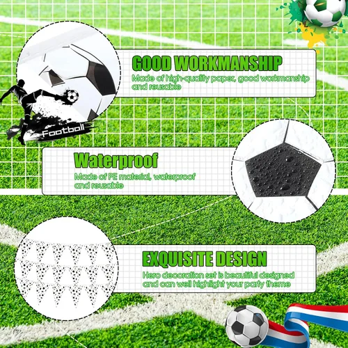 Miniatura 4 de Banderines de plástico para fiestas de fútbol de 65.6 pies, 48 banderas triangulares de fútbol de plástico, guirnalda de banderines de fútbol